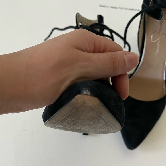 Jessica Simpson Cena Lace Up Black Suede Pointy Toe Heels Women's Size 8 - Picture 11 of 14